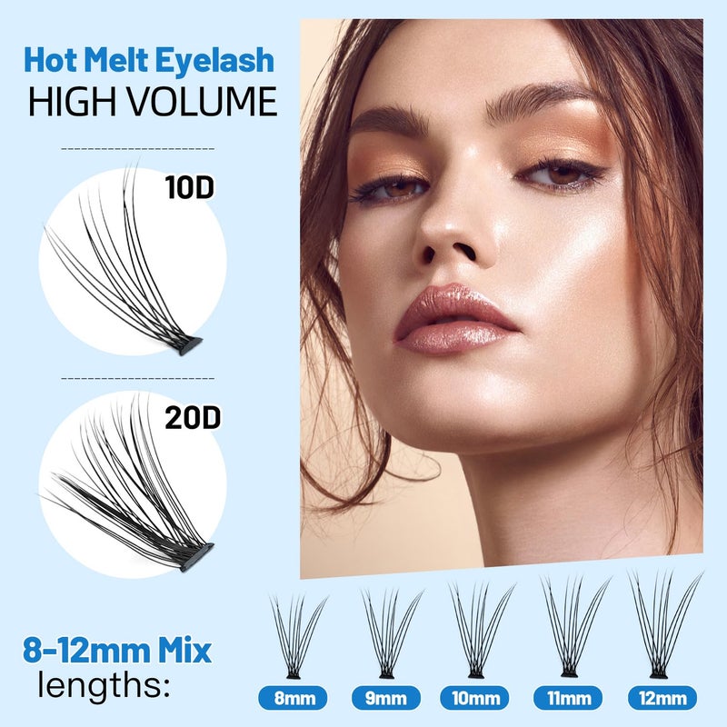 Bodermincer Lash Extension 240pcs C Curl 10D/20D Cluster 8/9/10/11/12mm,10/11/12/13/14mm,12/13/14/15/16mm Mixed Individual Cluster Lashes (10D+20D 8/9/10/11/12mm and Under Eyelashes) - Image 4